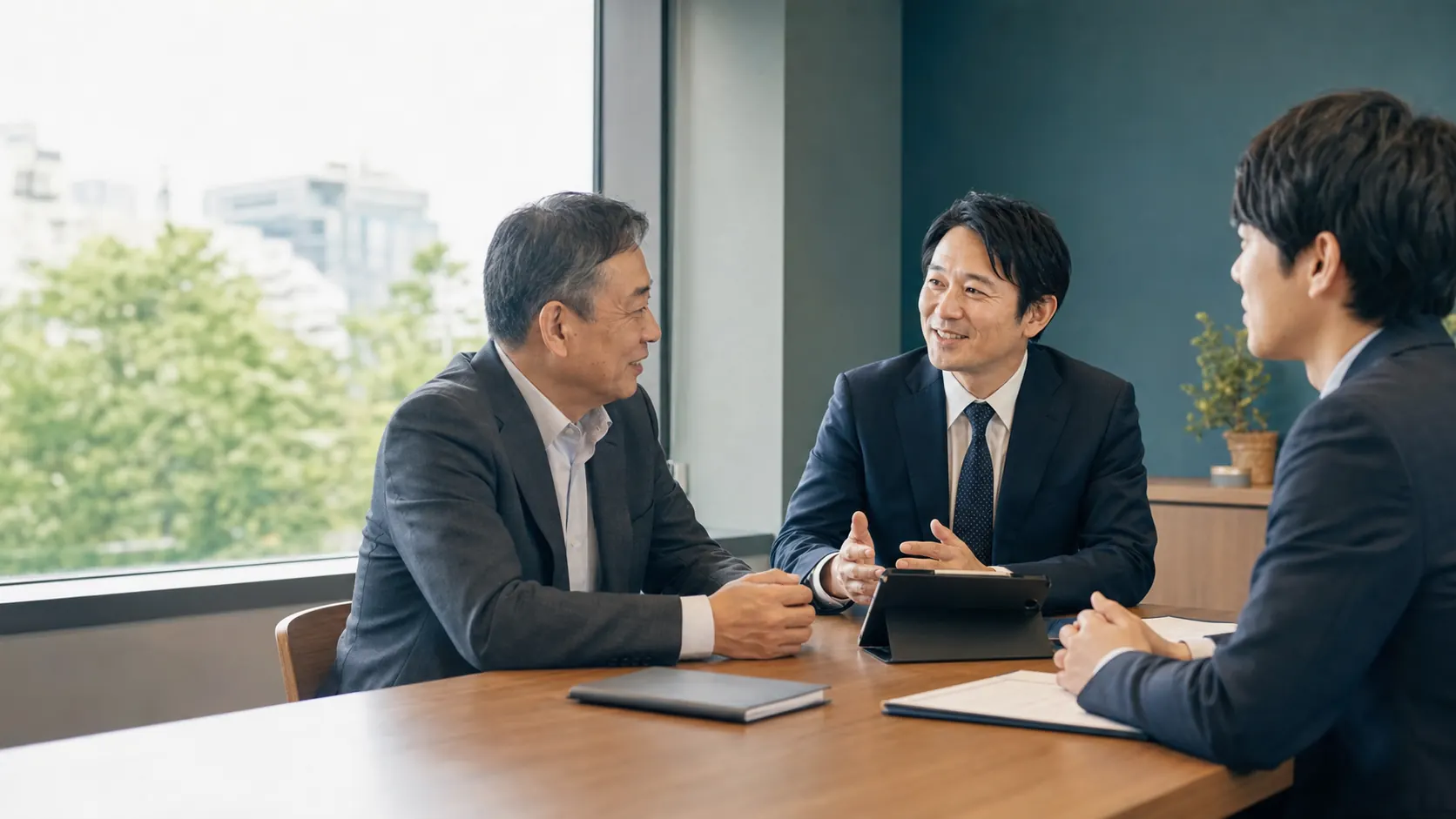 水戸周辺の経営者とM&Aアドバイザーが打ち合わせをする様子